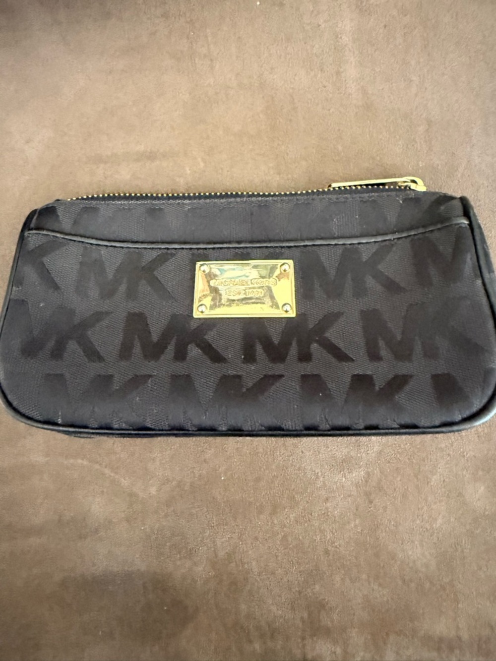 Michael Kors Black MK Logo Wristlet with Gold Plate